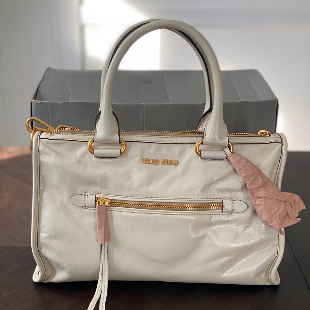 New Miu Miu Vitello Shine Satchel Bag